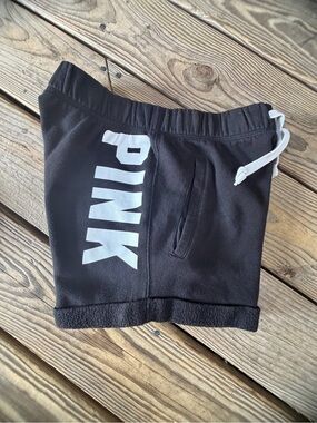 PINK Victoria's Secret Black Fleece Lounge Shorts with White Logo